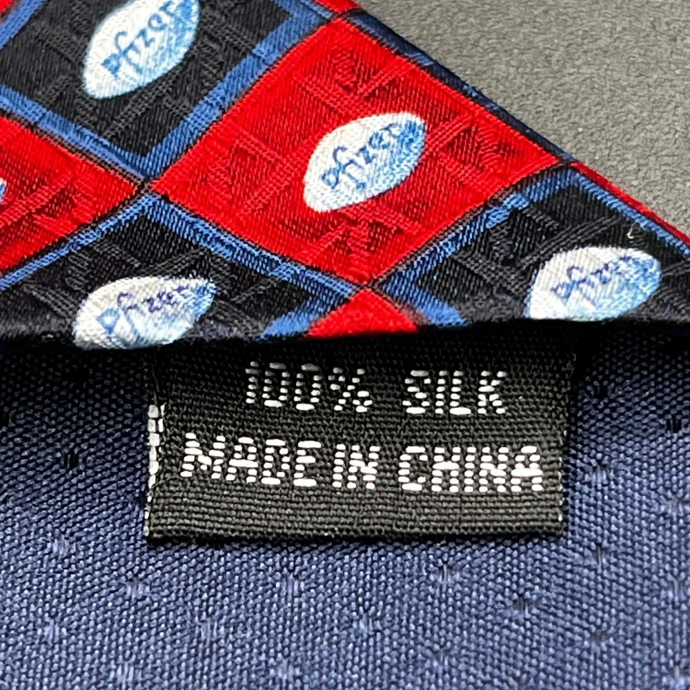 Pfizer Pill‎ Necktie Red Blue Geometric 100% Silk Mens Business Fashion Logo 58